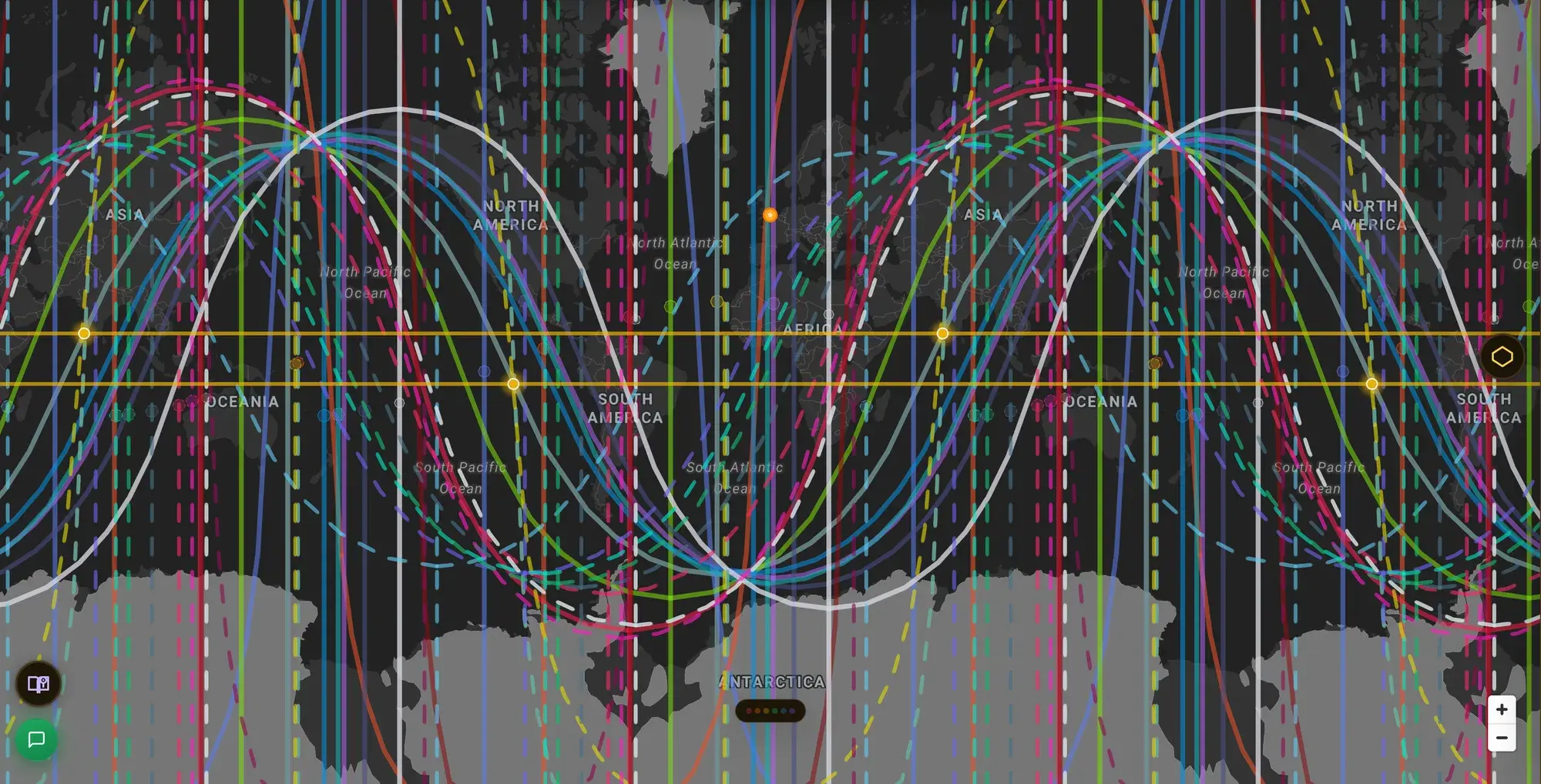 The ELA Map HD Atlas globe showing Human Design gate and channel activation lines mapped across the Earth